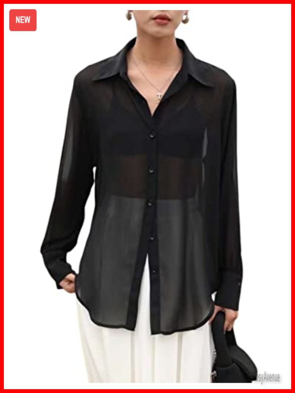 Sheer Button Up Blouse Long Sleeve Mesh See Through Top